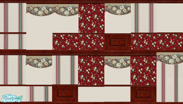 Sims 2 — Drawing Room Roses by angylinni — Tan and Cream Roses border and paper with dark green and maroon accents make