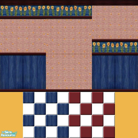Sims 2 — sh_sunflowerset by countrysue — Set of 3 country sunflower walls with 2 matching floors