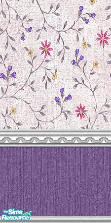 Sims 2 — Alice 2 by Lorah — A textered wallpaper in purple and flowered wallpaper.