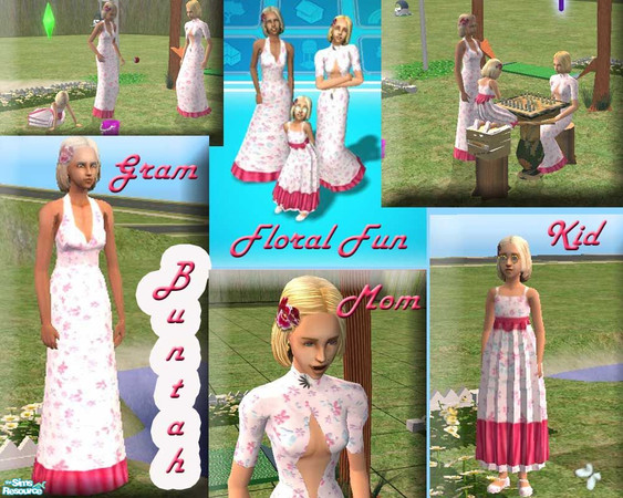 Sims 2 — Floral Fun - 3 Generations by buntah — These dresses are based on my 3 meshes, in 3 different age groups, and in