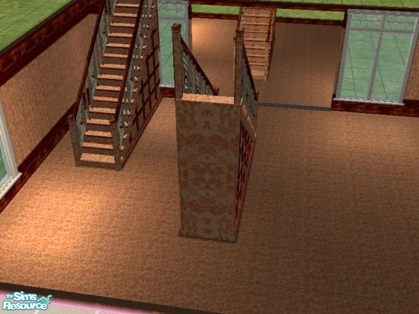 Sims 2 — Peach Desire Living Room stairs by ead425 — 13 items, wall and floor part of bedroom: bookcase, coffee table,