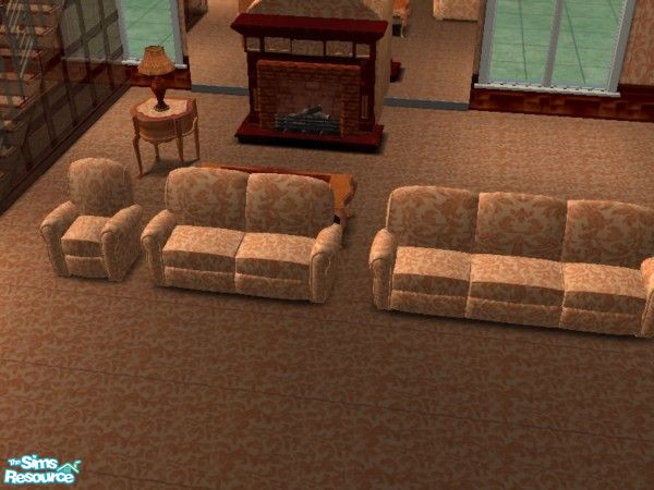Sims 2 — Peach Desire Living Room sofa couch and by ead425 — 13 items, wall and floor part of bedroom: bookcase, coffee