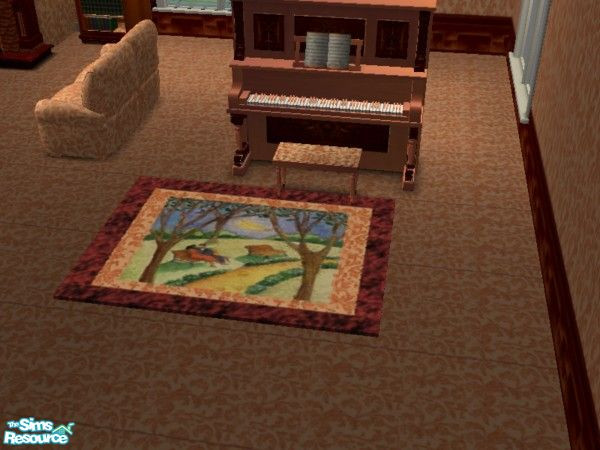 Sims 2 — Peach Desire Living Room rug set by ead425 — 13 items, wall and floor part of bedroom: bookcase, coffee table,