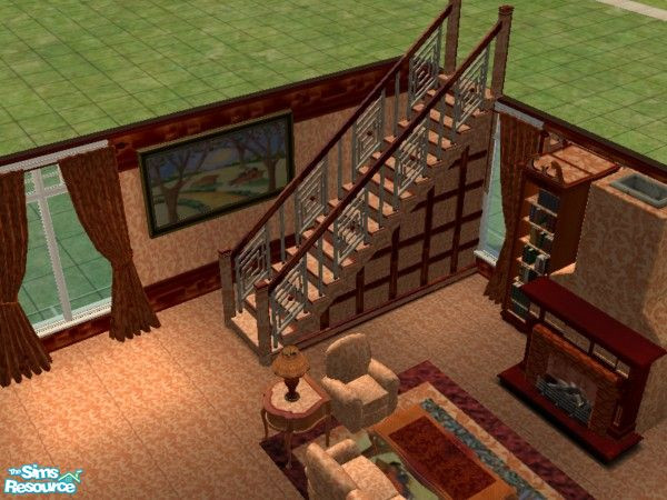 Sims 2 — Peach Desire Living Room painting by ead425 — 13 items, wall and floor part of bedroom: bookcase, coffee table,