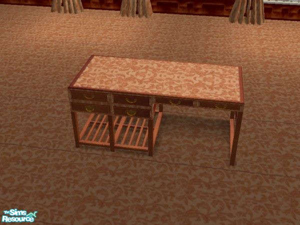 Sims 2 — Peach Desire Living Room desk by ead425 — 13 items, wall and floor part of bedroom: bookcase, coffee table,