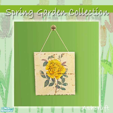Sims 2 — Spring Garden Wall Hanging 2 by Cashcraft — A textured tile wall hanging of a yellow rose, for the Spring Garden