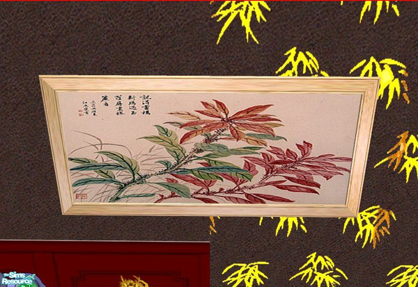 Sims 2 — Chinese print - by hippiebill by hippiebill — Looks like poinsettias. I couldn't tell you. But it's environment