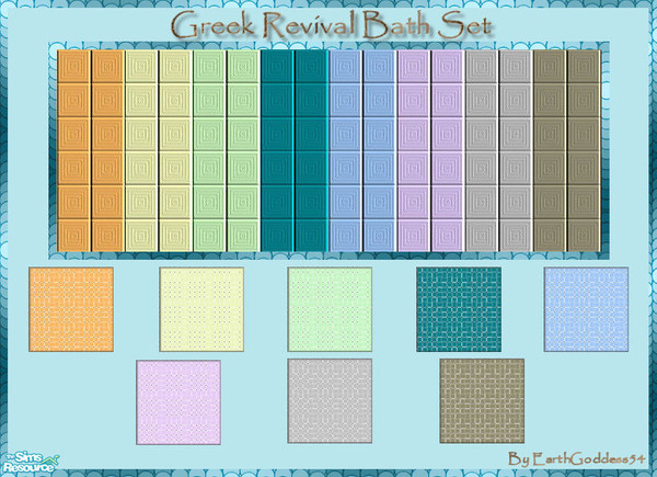 Sims 2 — Greek Revival Bath Set by EarthGoddess54 — Tiled walls & floors in a variety of soft colors, in a style that
