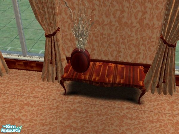 Sims 2 — Peach Desire Bedroom sculpted vase by ead425 — 13 items, 1 wall,1 floor: 3 panel painting, bed, bookcase, coffee