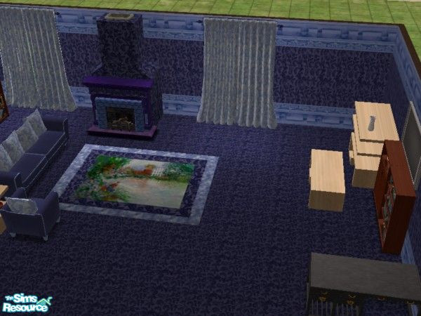 Sims 2 — Livingroom Blues rug set by ead425 — 15 items 1 wall 1 floor:fireplace, stairs, end table, coffee table,