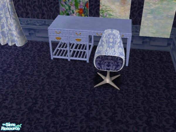 Sims 2 — Livingroom Blues desk chair by ead425 — 15 items 1 wall 1 floor:fireplace, stairs, end table, coffee table,