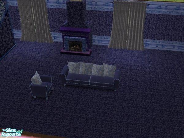 Sims 2 — Livingroom Blues chair by ead425 — 15 items 1 wall 1 floor:fireplace, stairs, end table, coffee table, bookcase,