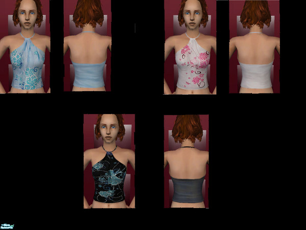 Sims 2 — pretty tops by kittymobile — 3 pretty blouse/halter tops for young adults in different colours, (white, black