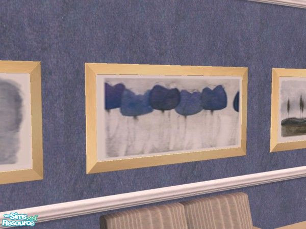 Sims 2 — Floral Blues by MissyZ — A Set of floral paintings by contemporary artists, in dusky blues with light wood