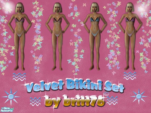Sims 2 — Velvet Bikini Set by britt76 — 4 strapless velvet bikinis in 4 beautiful colors (red, purple, blue, and