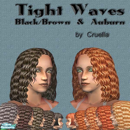 Sims 2 — am_TightWaves by Cruella — "Black-brown" tight-waves with blonde highlights. Elder:dk silver,