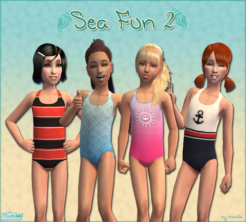 Sims 2 — Sea Fun - Part 2 by zvaella — A colorful set of swimsuits for young girls. No mesh or EP required. Enjoy!
