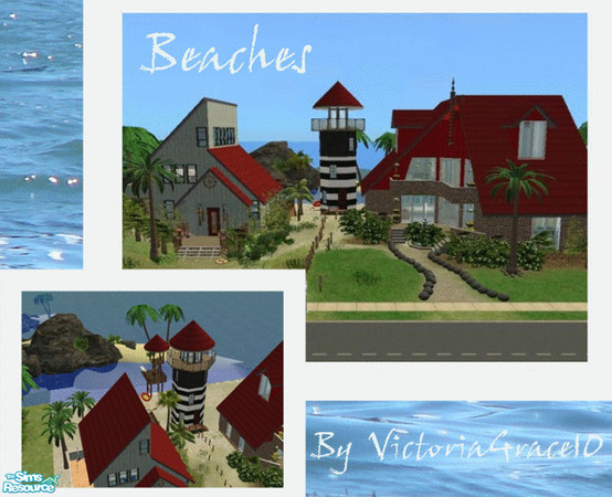 Sims 2 — Beaches by VictoriaGrace — Two fully furnished houses side by side sharing the same beach, Lighthouse and Life