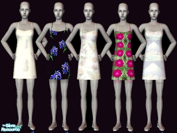 Sims 2 — minidress set by jasmine63 — five mini dresses in bright summer colours