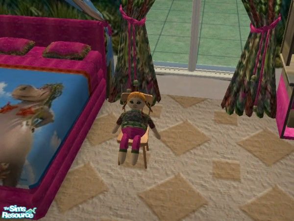 Sims 2 — Madagascar Gloria doll in chair by ead425 — Thanks to Dreamworks: 13 items: bookcase,curtains, desk, doll in