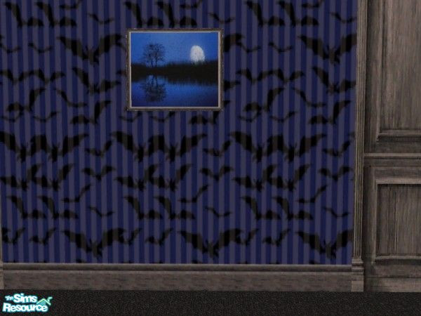 Sims 2 — Batty for Nightlife Painting Night Scene by c_literati — Ah, the moon. With bats. At night. Recolor of
