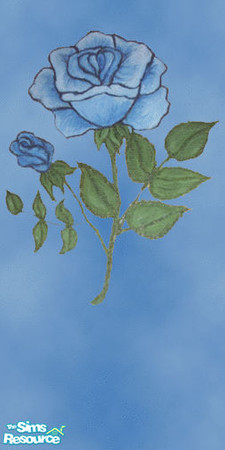 Sims 2 — BlueRose2 by WytchFyr — Made by WytchFyr a molted blue wall with a hand painted large blue rose.