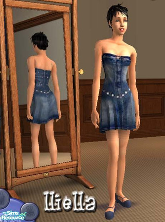 Sims 2 — Denim pleats - dark by lliella — Funky denim tube dress with full pleated skirt spells fun for your