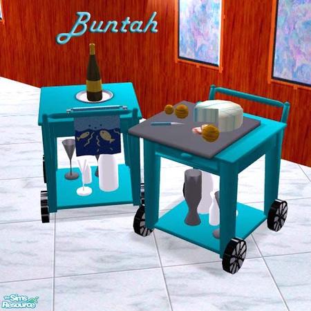 Sims 2 — Blue Serving Table on Wheels by buntah — This is great for extra surface space. Requires my Butcher Block