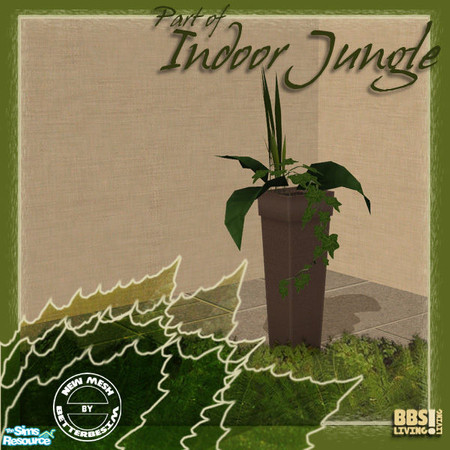 Sims 2 — Indoor Jungle set, Plants piece by BetterbeSim — Several plants in a high pot. New mesh by BetterbeSim. You may