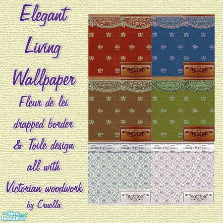 Sims 2 — am_ElegantLiving by Cruella — Great wallpaper for elegant living. Done with victorian style woodwork and stylish