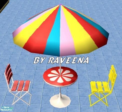 Sims 2 — 4 - Color Umbrella Table by Raveena — Part of the patio table set.