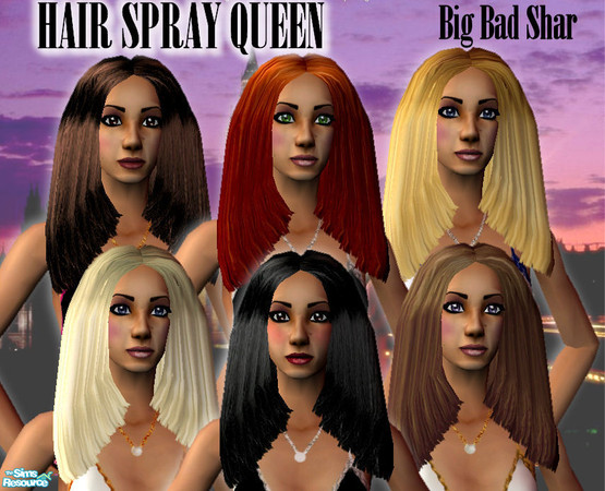 Sims 2 — Hair Spray Queen *New Hair Mesh* by Big Bad Shar — Full and thick straight hair. Don't forget the mesh.