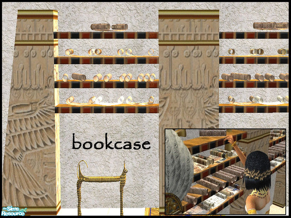 Sims 2 — Egyptian Room - bookcase by kibanahnah — new set of 19 items and several walls