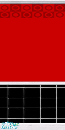 Sims 2 — Red Wall with Top Design and Black Tile by novteneep — Red wall trimmed with red "circles on squares"