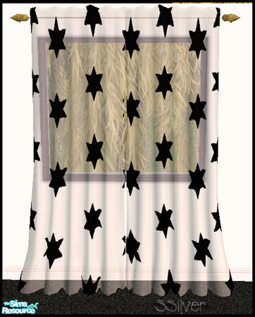 Sims 2 — White Sheer Curtains with Black Stars by SSilver — This is a recolor of a mesh by Yggdrasil at Spiffysims.com.