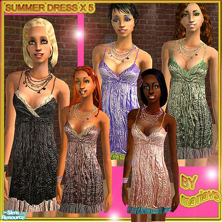 Sims 2 — SUMMER DRESS X 5 by mariavs — Silky summer dresses, wrinkled look, in five colors: purple, black, green, light