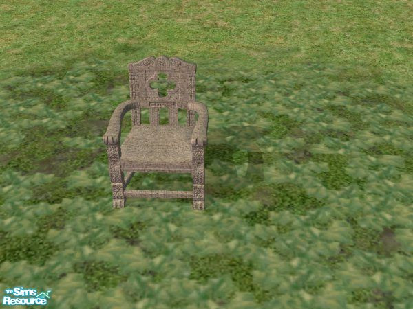 Sims 2 — Garden Wedding Stone Chair by c_literati — An old stone chair with ornate detailing.