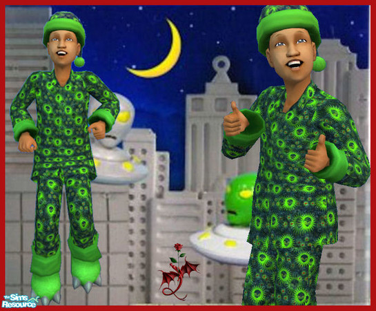Sims 2 — Alien PJ\'s by cariadbach — Bed time can be fun when you wear these Alien PJ\'s. Matching hat available