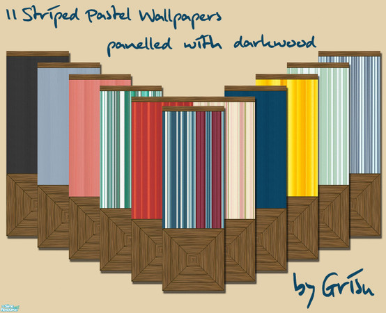 Sims 2 — Stripey Pastels Set 02 by Grisu — Set consists of 11 walls with striped wallpaper and the same darkwood
