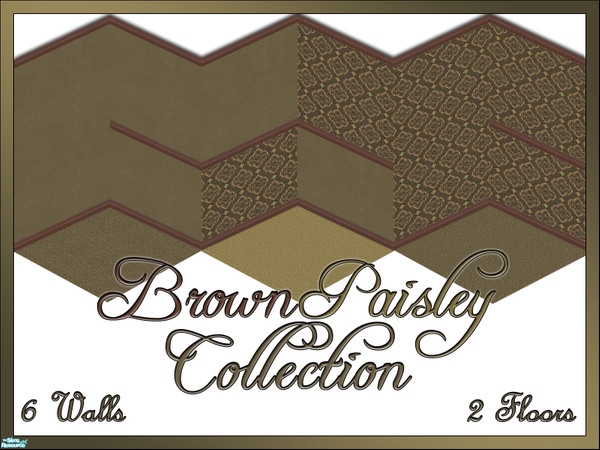 Sims 2 — Brown Paisley Set by Girl-from-mars — Set of 6 walls and 2 floors. All align together.