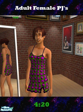 Sims 2 — Leaf Pattern PJ's w/ Purple Shapes by Agent420 — These are amazing. Every hot babe needs these or else she is