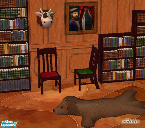 Sims 2 — Redwood chair by Windkeeper — File includes red and green velvet and a redwood frame.
