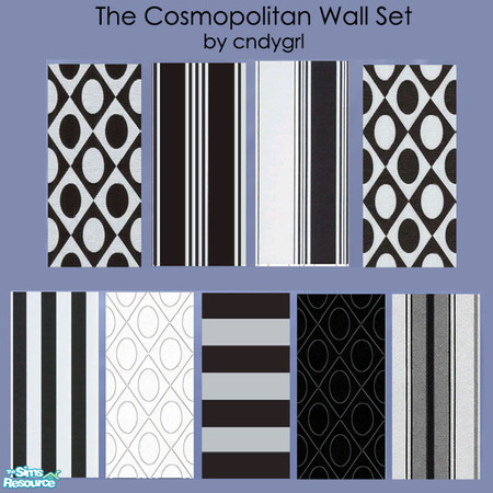 Sims 2 — The Cosmopolitan Wall Set by oldmember_cndygrl2 — Nine walls done in matching shades of black and white. Five