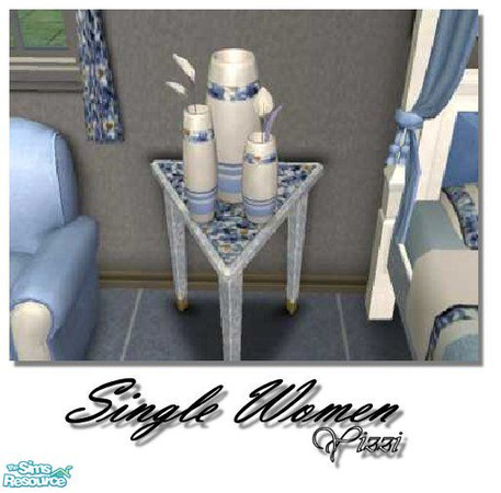 Sims 2 — Single Women-Vase by Yizzi — White vase with blue and floral stripes. White flowers.