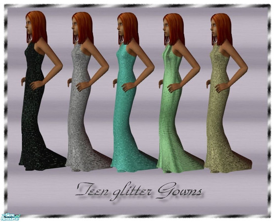 Sims 2 — Teen glitter gowns by Malitia — A new gown for teens. You'll need the Mesh and at least one color for this