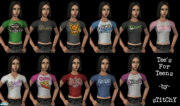 Sims 2 — Tee's For Teens by stitchy — A cool collection of 11 different shirt designs for teenage girls.