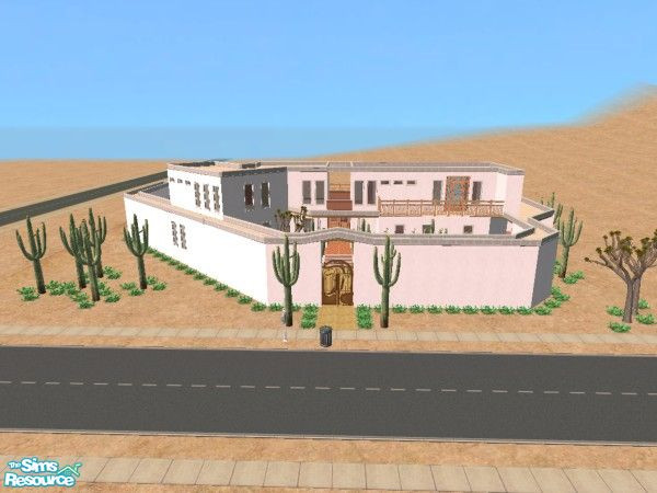 Sims 2 — Ponderosa by Shakeshaft — A Mexican style family home, entrance into front courtyard also a rear courtyard with
