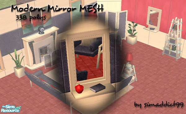 Sims 2 — Modern Mirror MESH by Simaddict99 — Modern natural pine mirror with shelf. 