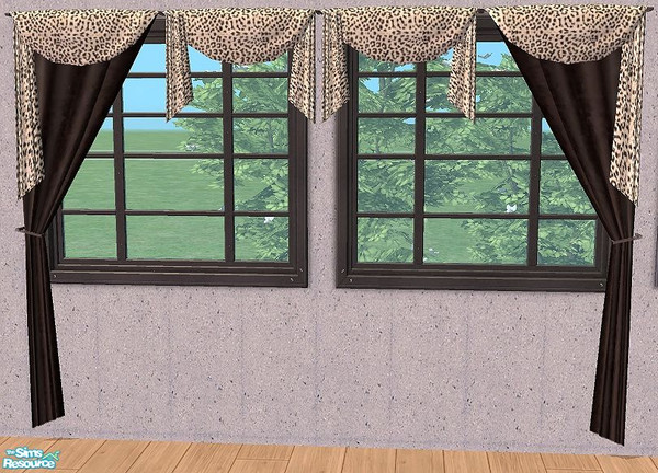 Sims 2 — Wild Feeling Curtains by Bitzybus — Animal Print recolors of the Multi Style Curtains. You will need the meshes