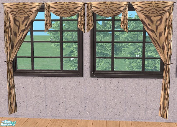 Sims 2 — Wild Feeling Curtains by Bitzybus — Animal Print recolors of the Multi Style Curtains. You will need the meshes